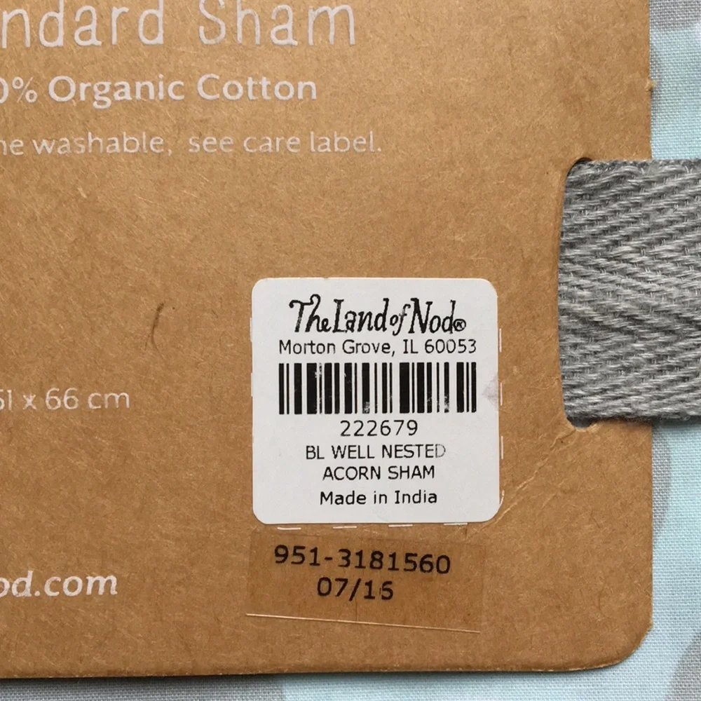 The Land of Nod Standard Sham Well Nested Acorn NWT
